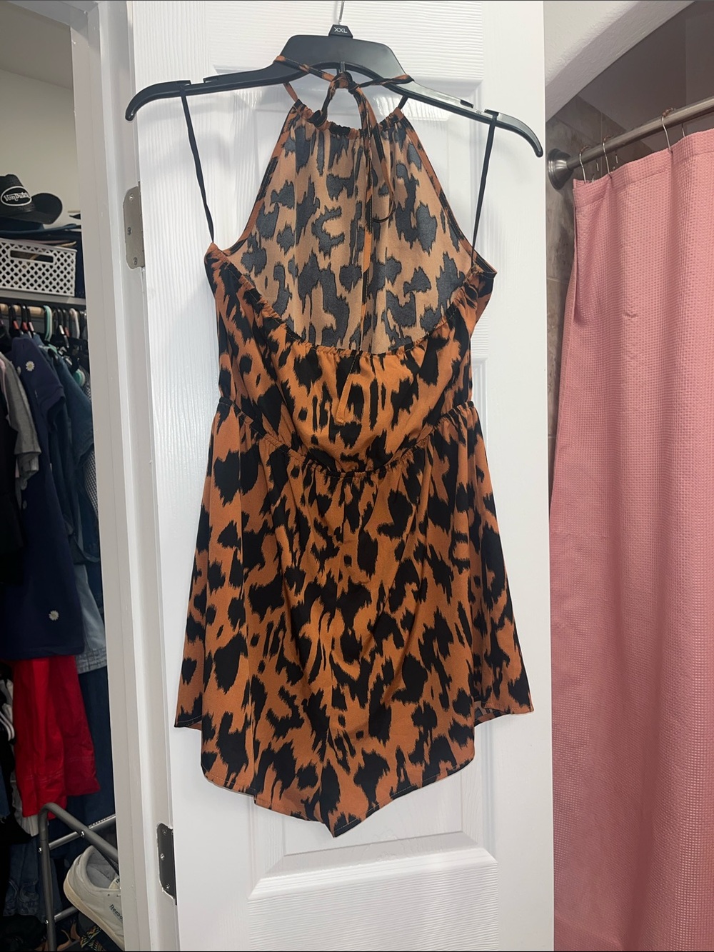 SHEIN Brown and Black Leopard Print Halter Romper - Picture 2 of 2